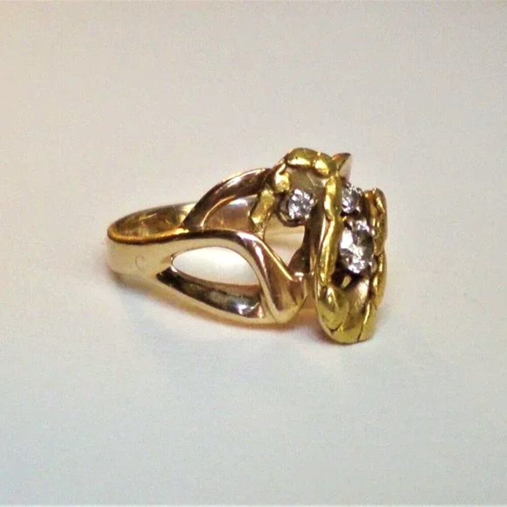 Designer Solid 14K Yellow Gold Real 22K Gold Nugget Diamond Cluster Ring - Picture 3 of 12